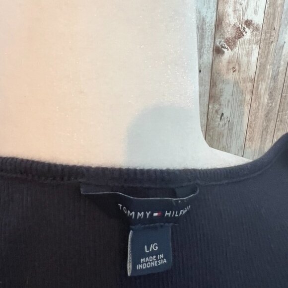 Tommy Hilfiger Navy Blue Tank Shirt with Fabric Rosettes size Large - Picture 5 of 5